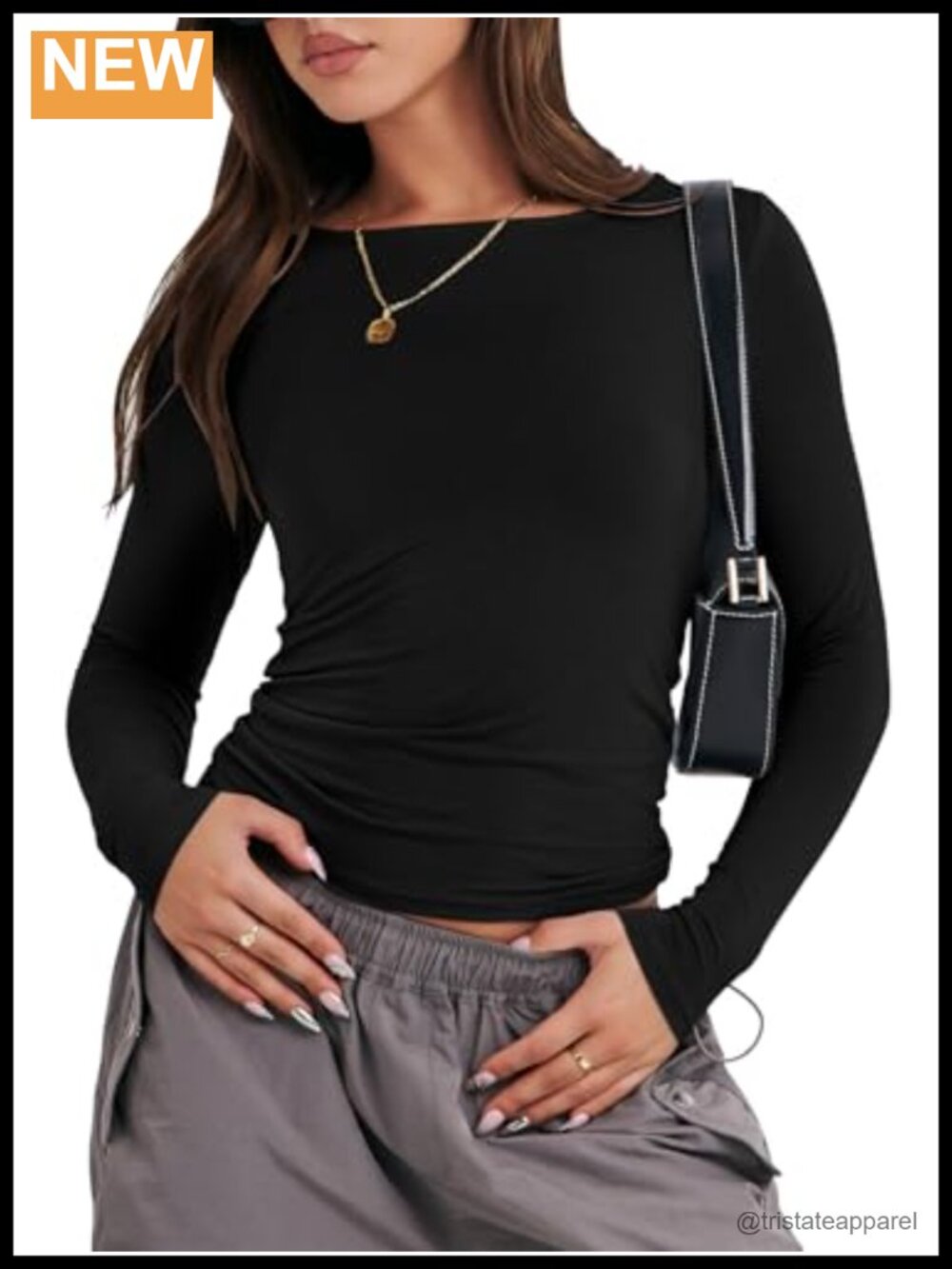 Fitted Long Sleeve Crop Top Slim Fit Crewneck Casual Y2K Shirt